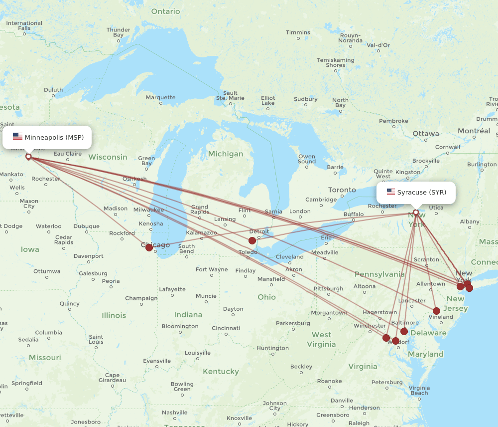 SYR-MSP flight routes