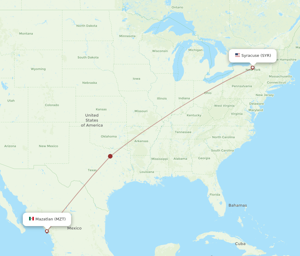 SYR to MZT flights and routes map