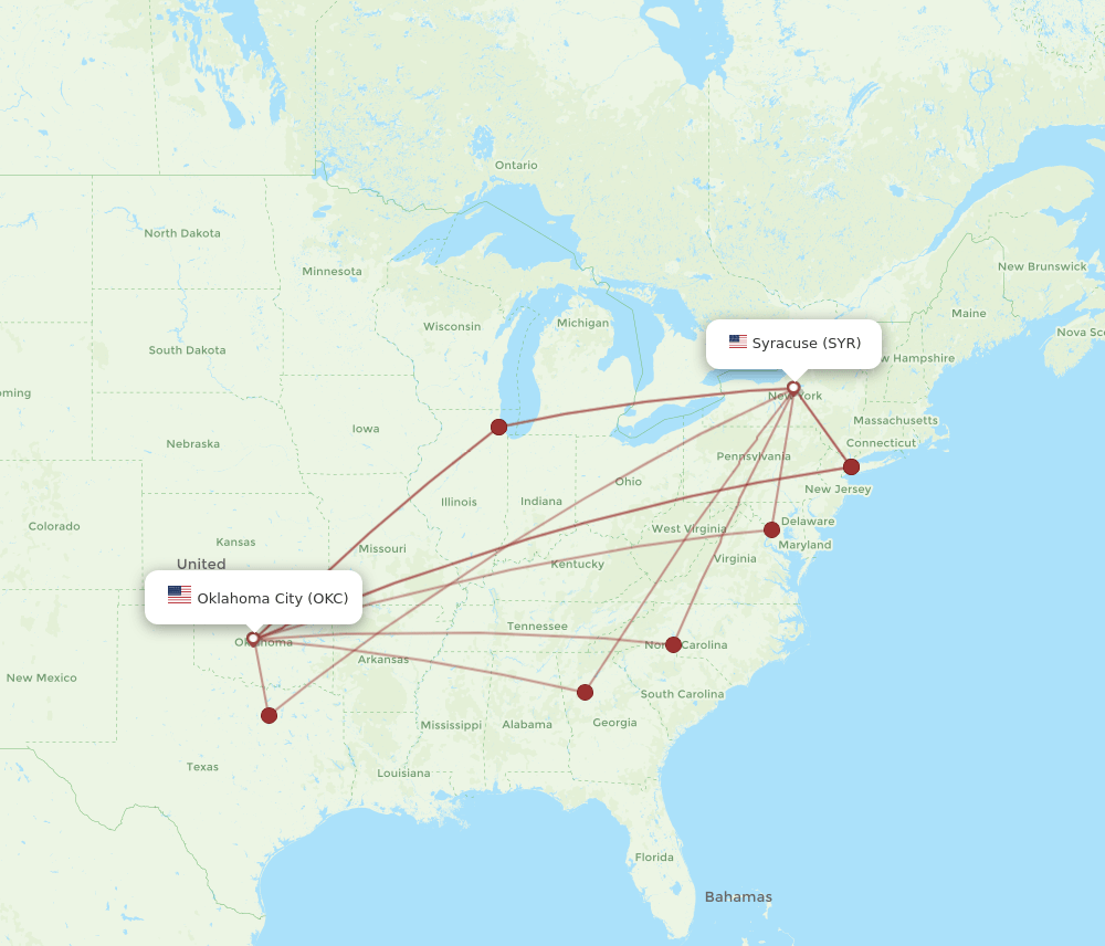 SYR-OKC flight routes