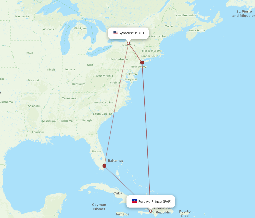Syracuse - Port-au-Prince route map and flight paths