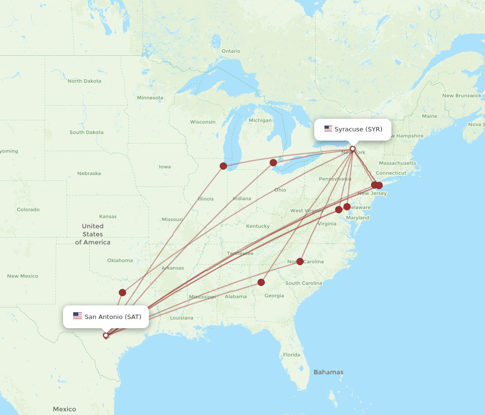 SYR-SAT flight routes