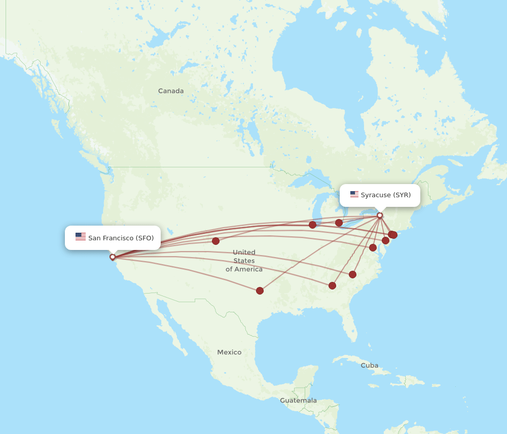 SYR-SFO flight routes