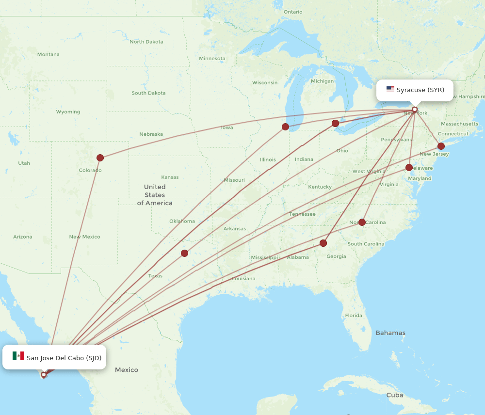 SYR to SJD flights and routes map