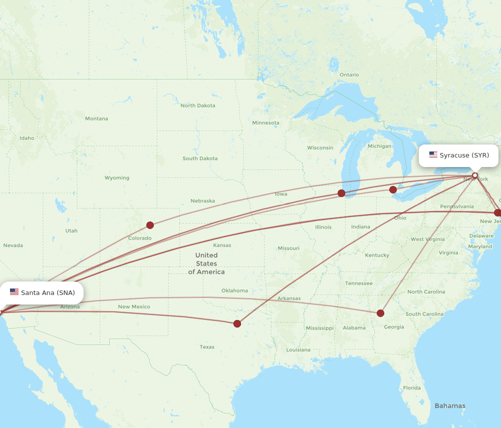 SYR-SNA flight routes