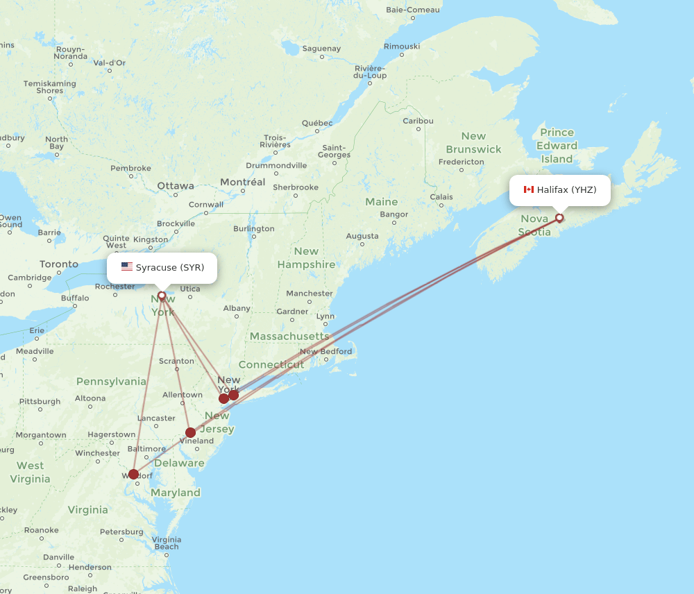 SYR-YHZ flight routes