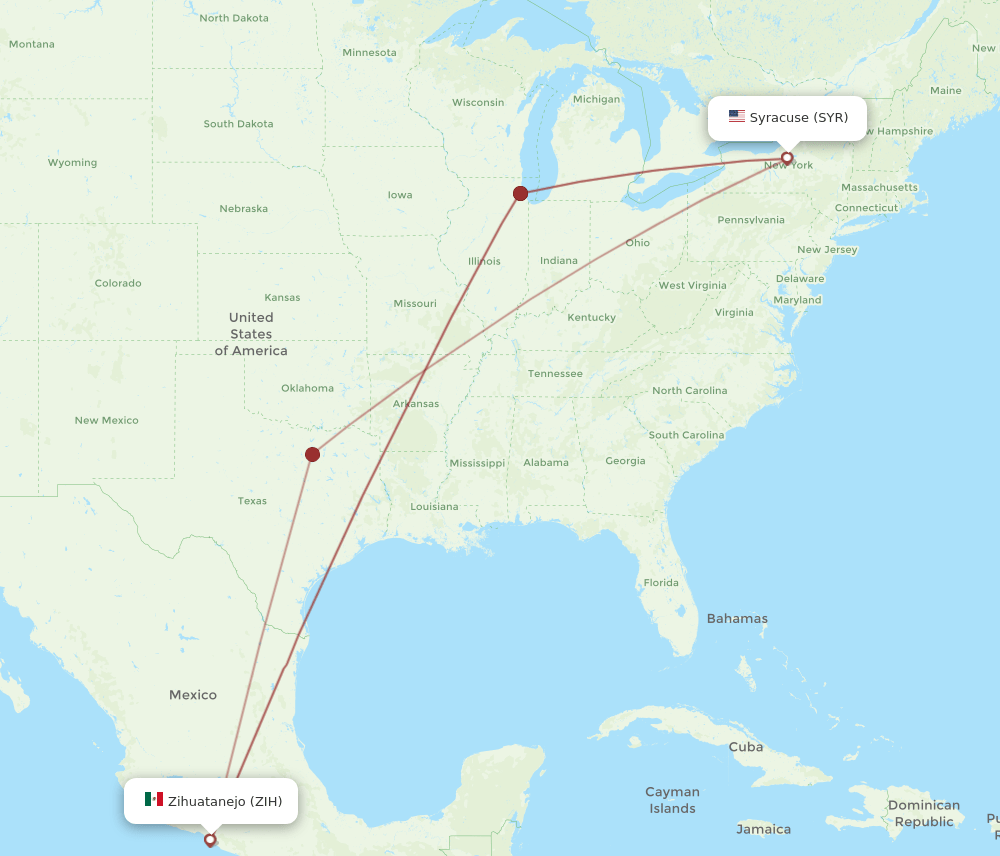 Ixtapa/Zihuatanejo - Syracuse route map and flight paths