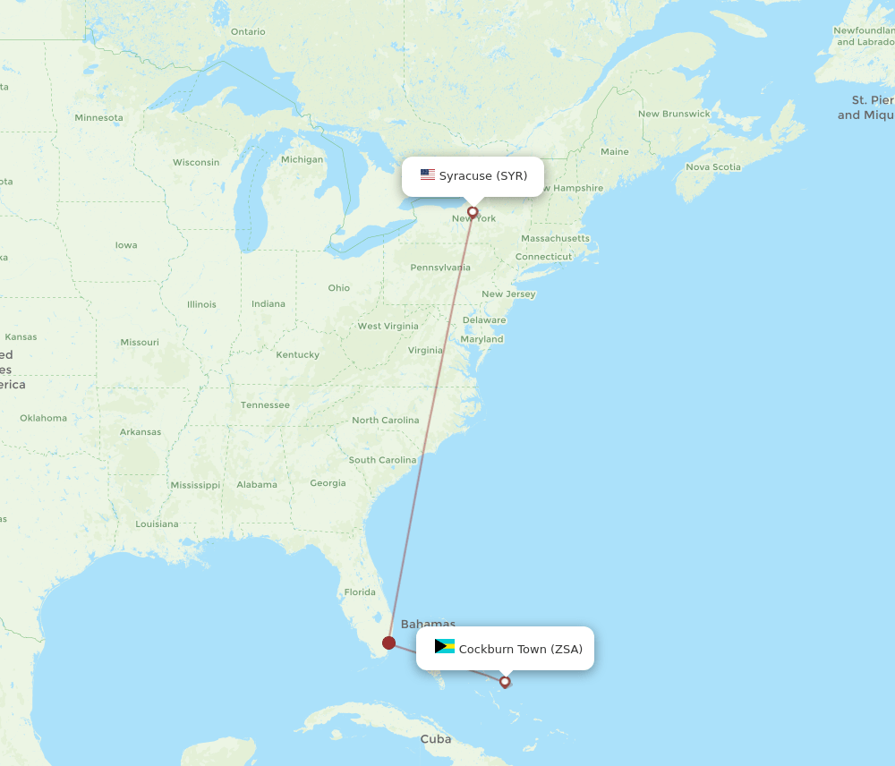 SYR-ZSA flight routes