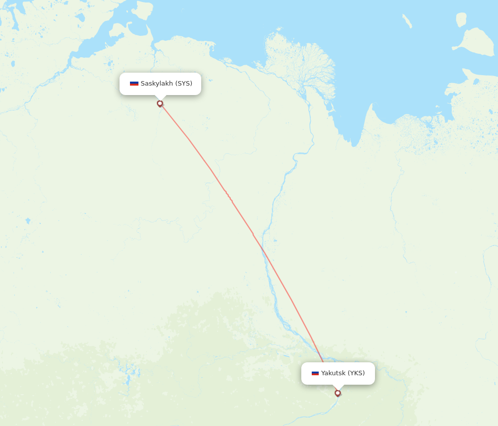 SYS to YKS flights and routes map