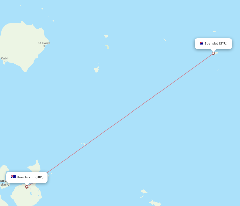 Sue Island - Horn Island route map and flight paths