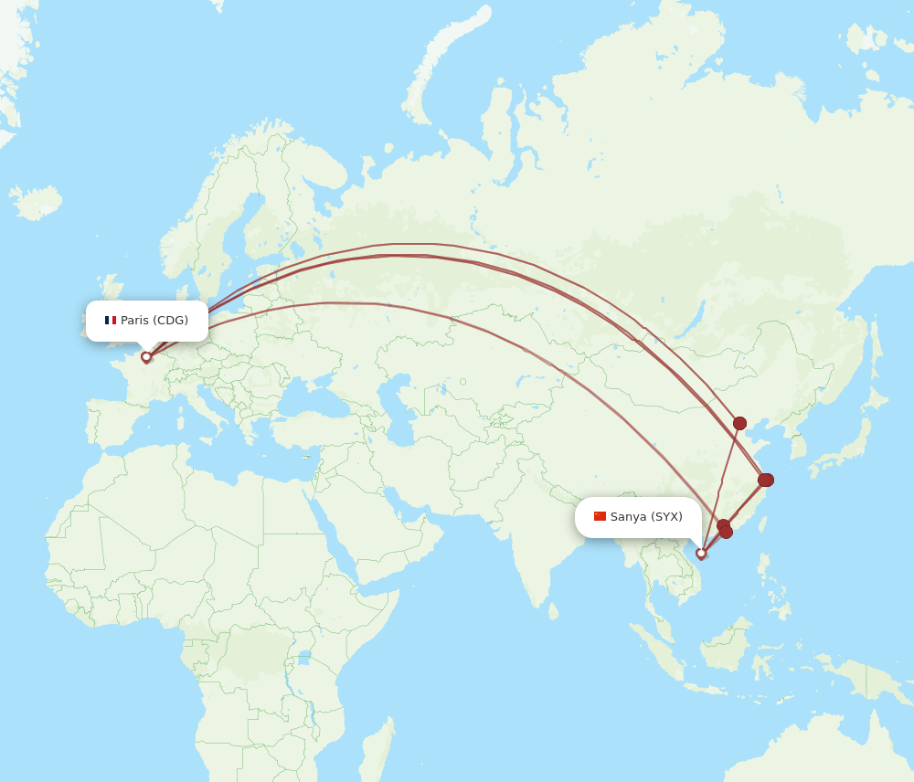SYX-CDG flight routes