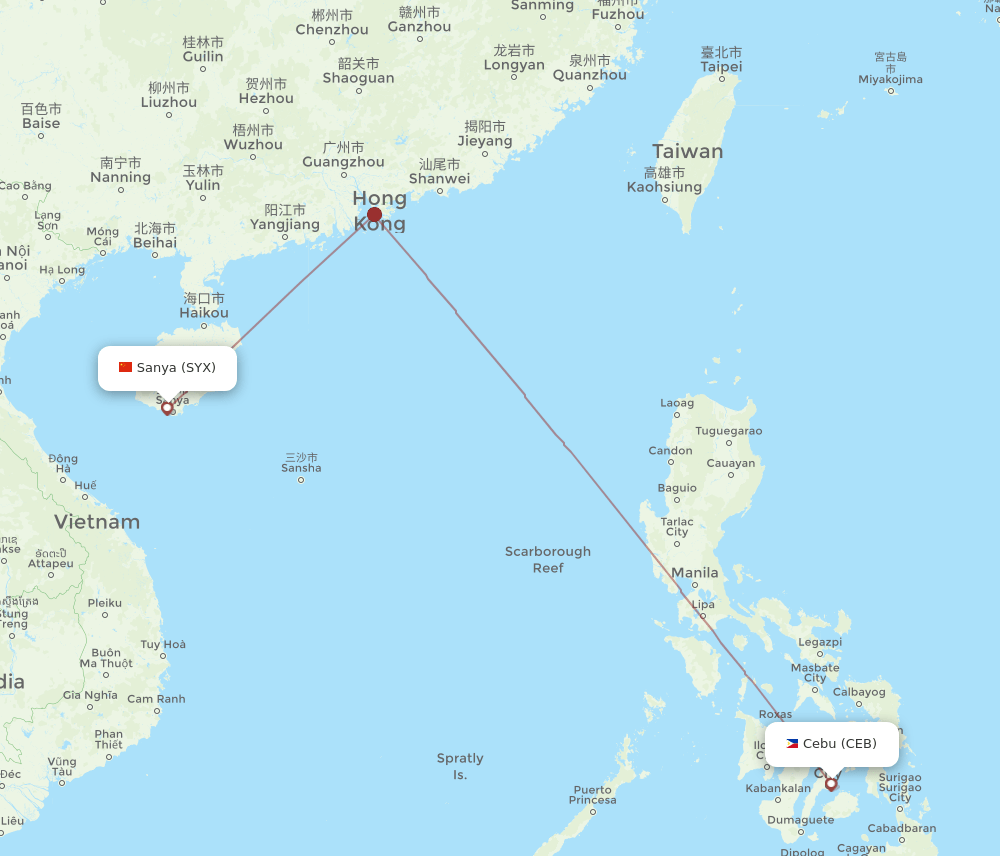 SYX-CEB flight routes