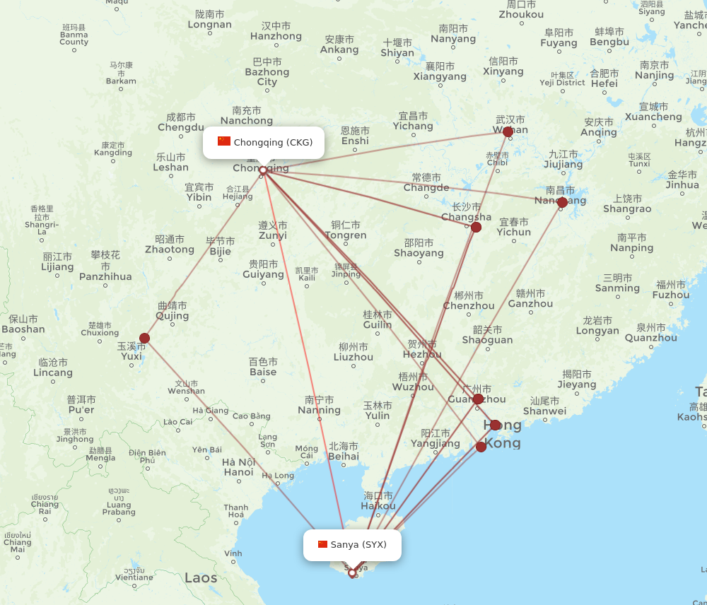 SYX to CKG flights and routes map
