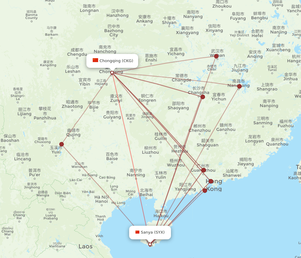 SYX to CKG flights and routes map