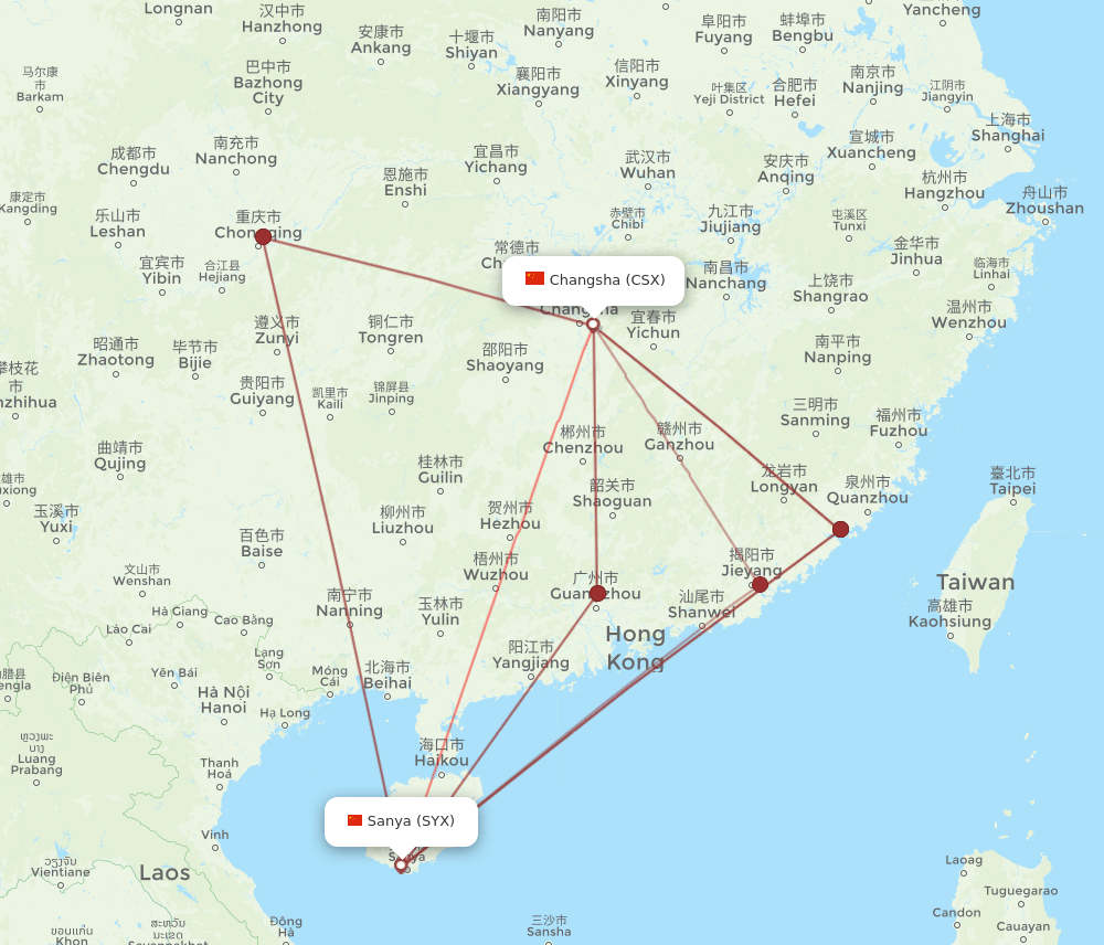 SYX to CSX flights and routes map