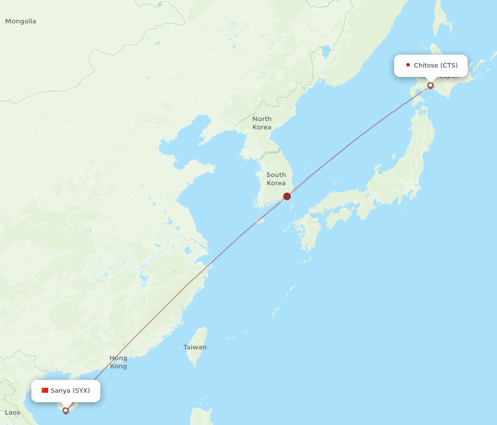 Sapporo - Sanya route map and flight paths