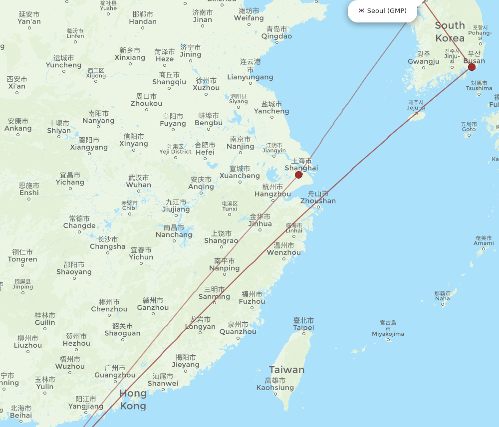 SYX to GMP flights and routes map