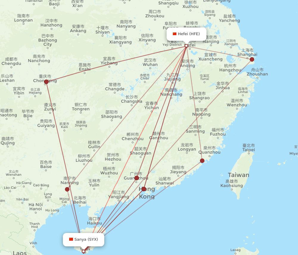 SYX-HFE flight routes