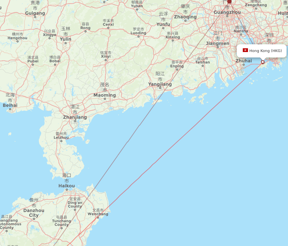 SYX to HKG flights and routes map