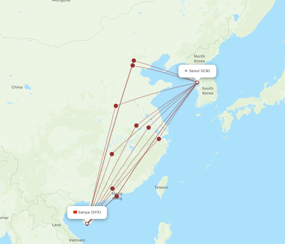 SYX-ICN flight routes