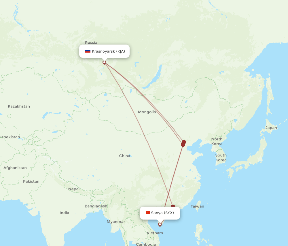 SYX-KJA flight routes