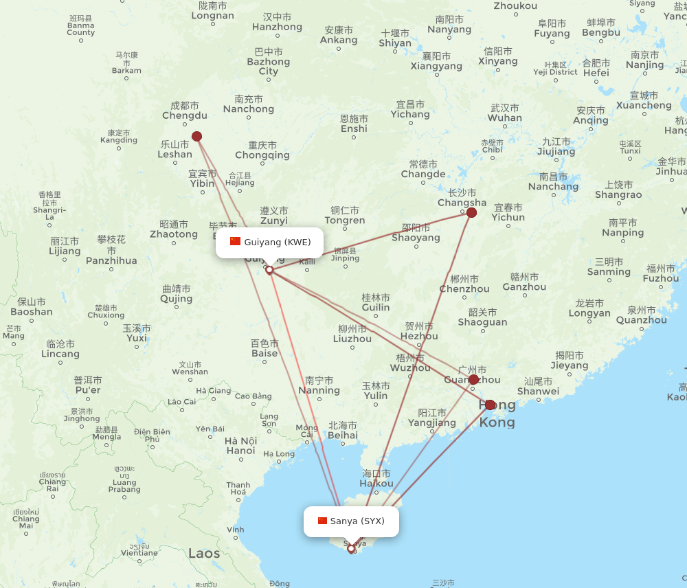 SYX to KWE flights and routes map