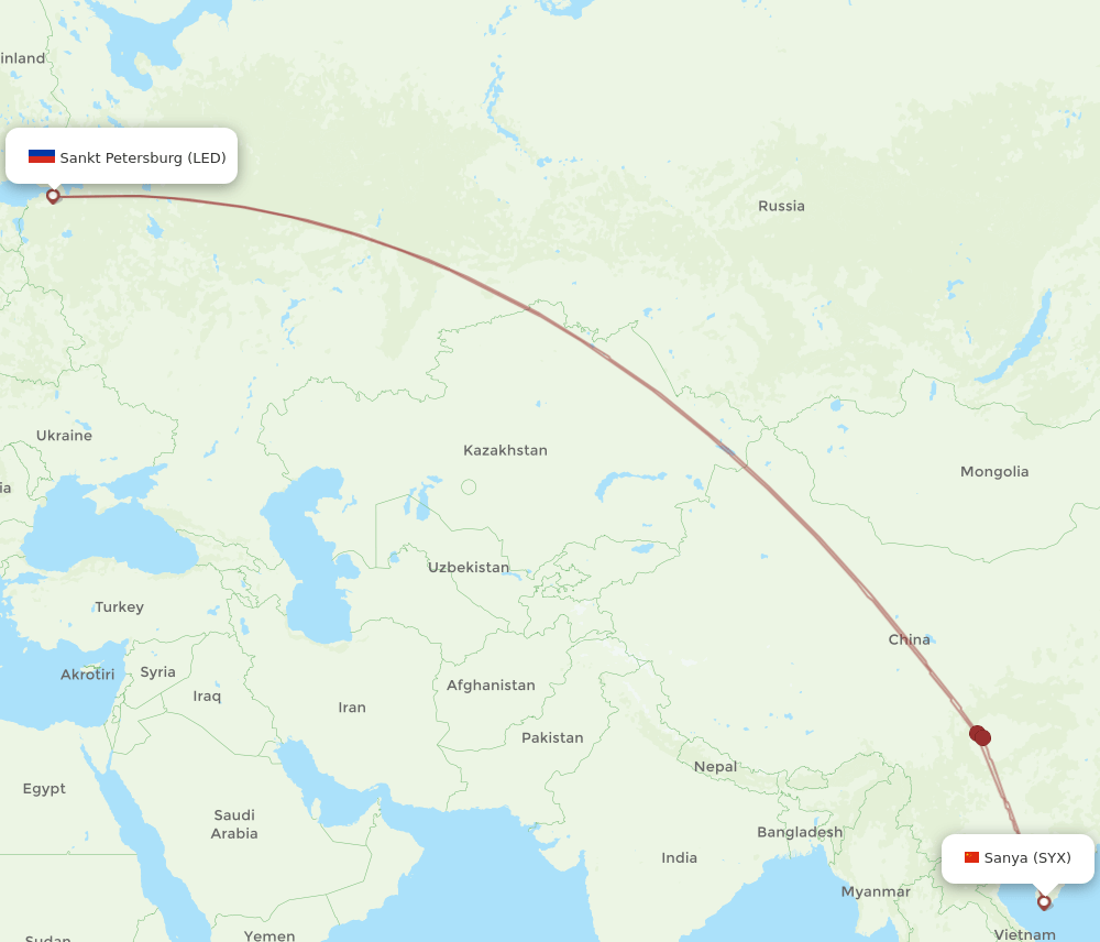 SYX-LED flight routes