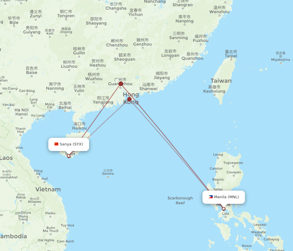 SYX-MNL flight routes
