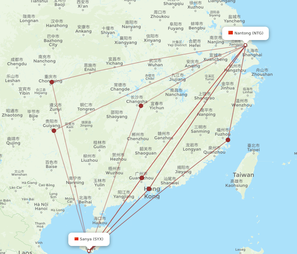 SYX to NTG flights and routes map