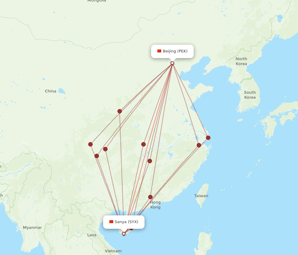 SYX to PEK flights and routes map