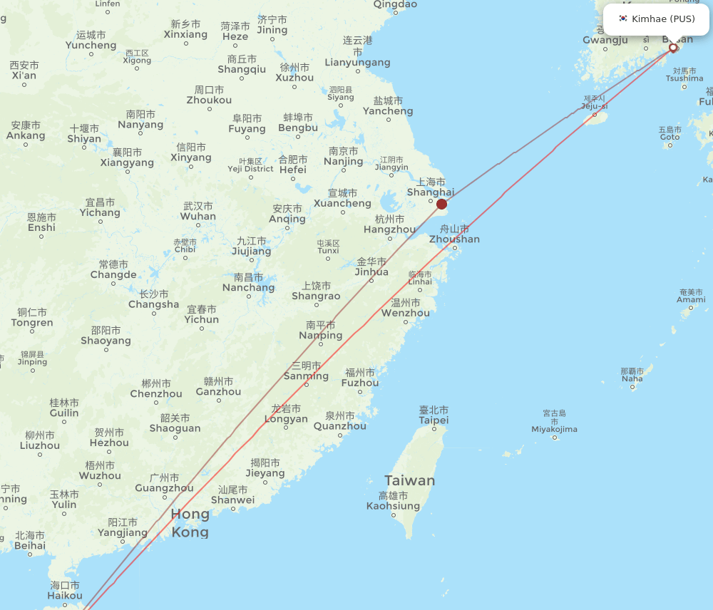SYX to PUS flights and routes map
