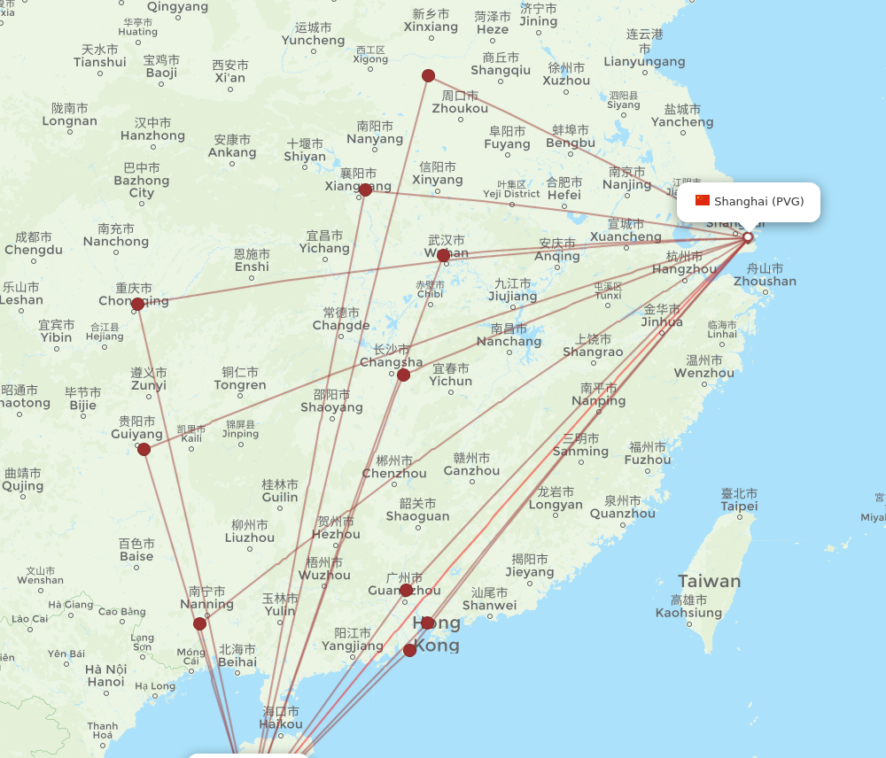 SYX to PVG flights and routes map