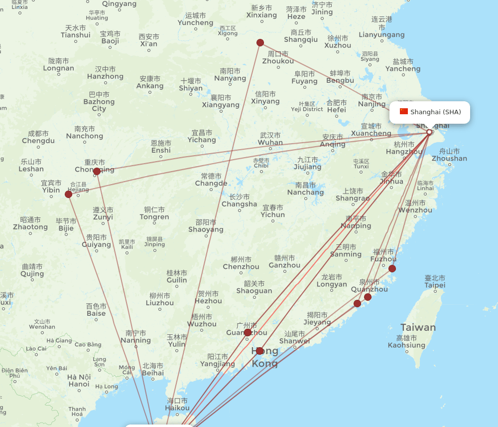 SYX to SHA flights and routes map