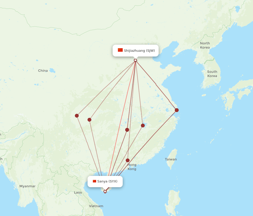 SYX to SJW flights and routes map