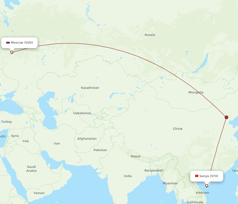 SYX to SVO flights and routes map