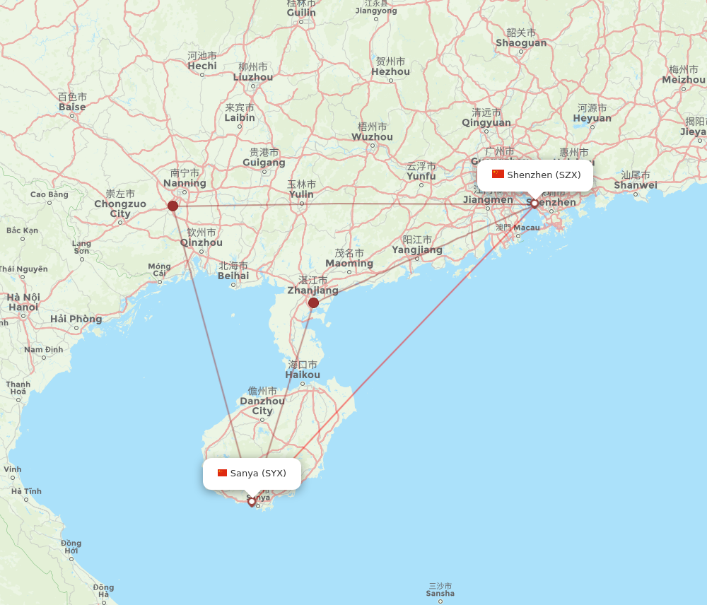 SYX to SZX flights and routes map