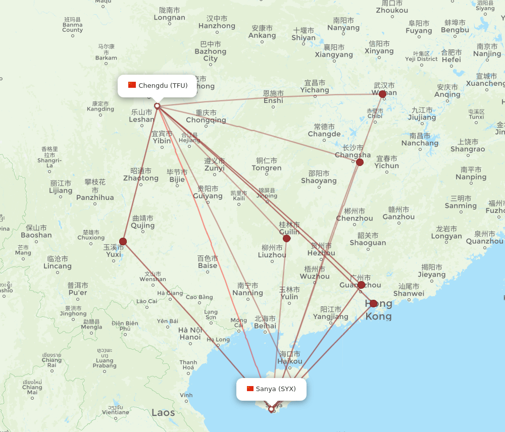 SYX to TFU flights and routes map