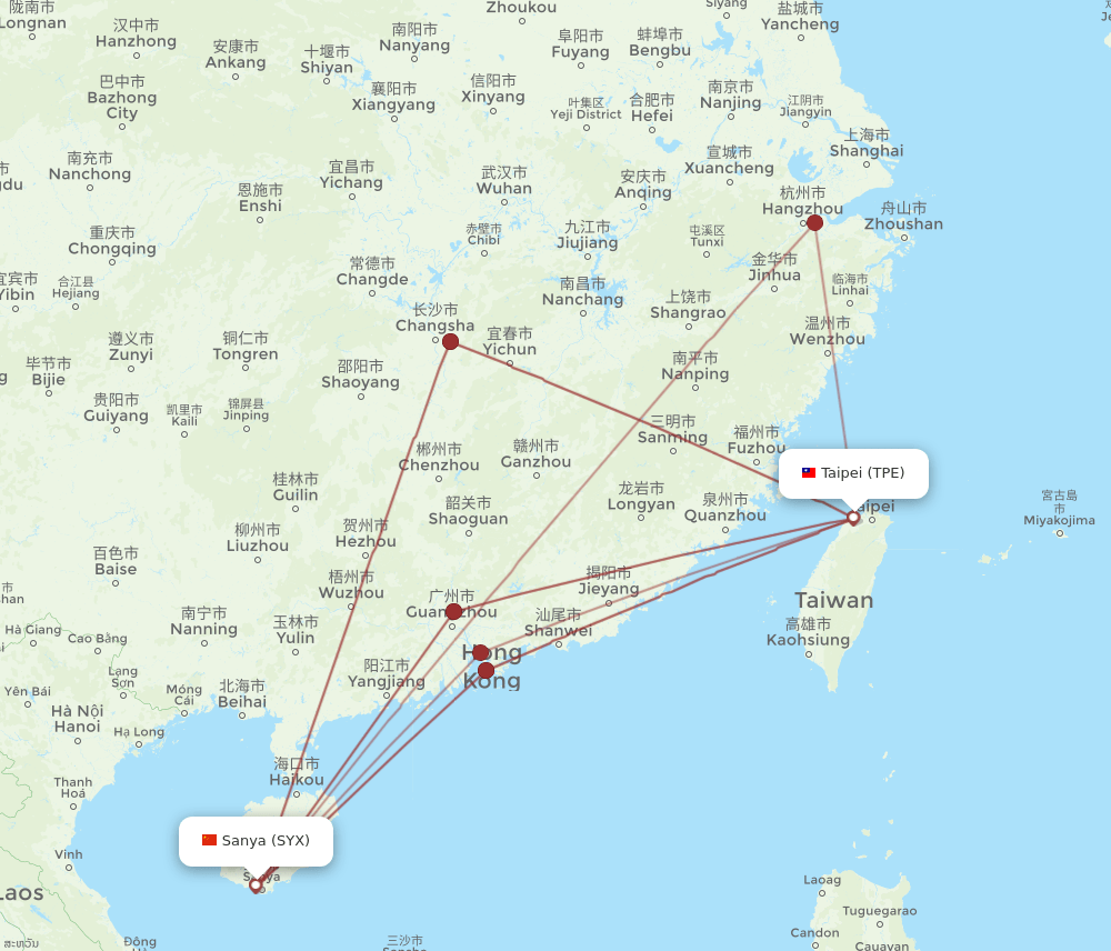 SYX-TPE flight routes