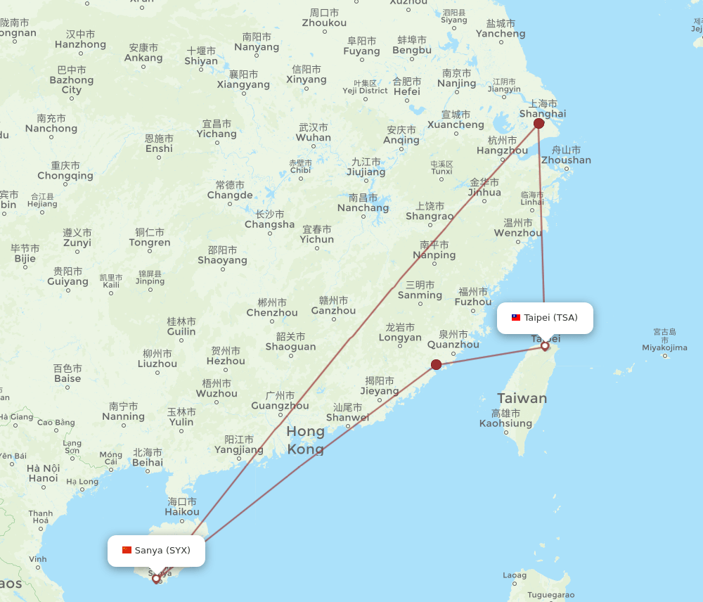 SYX to TSA flights and routes map