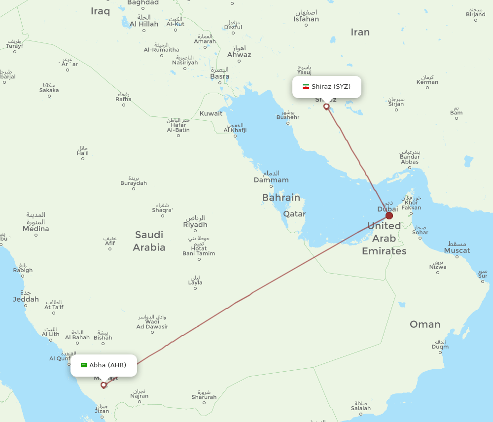 SYZ-AHB flight routes