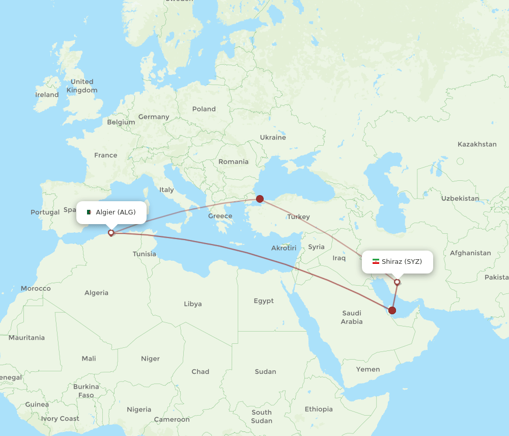 SYZ-ALG flight routes