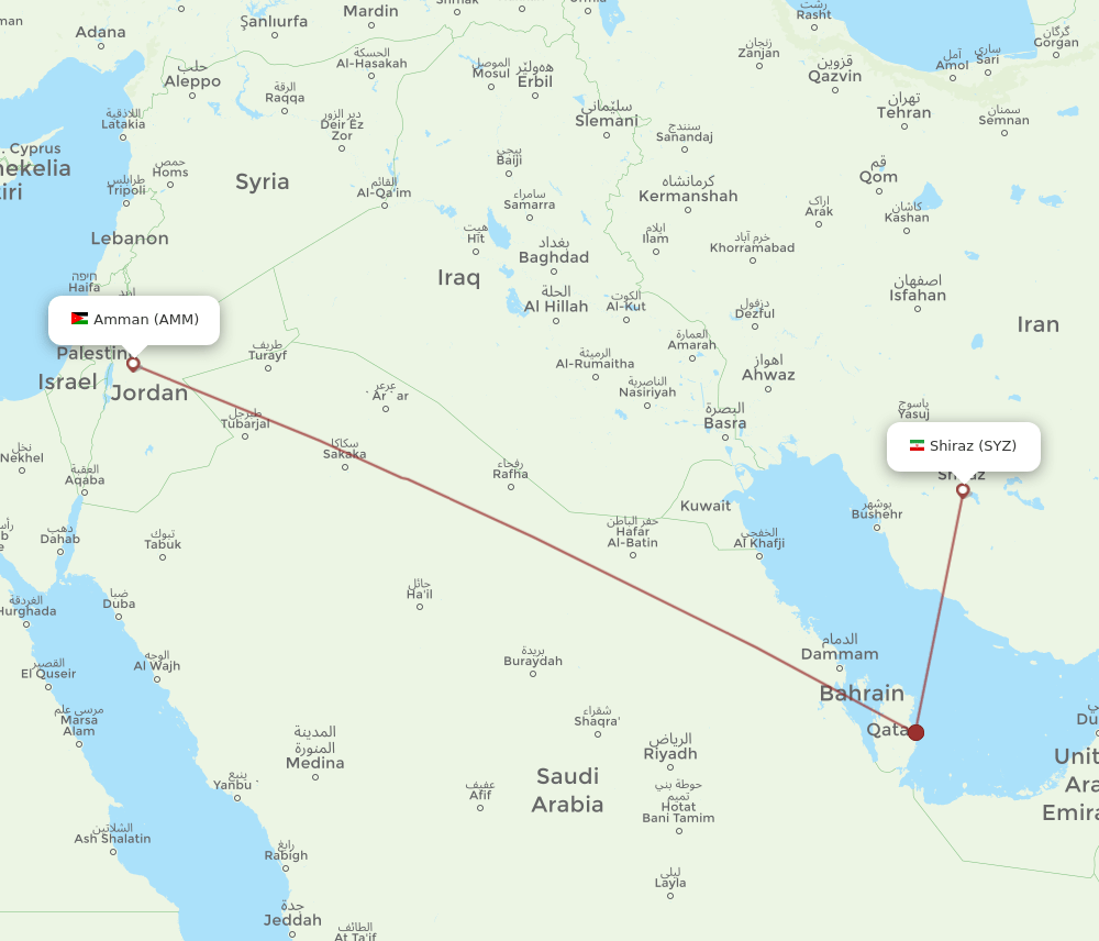 SYZ to AMM flights and routes map