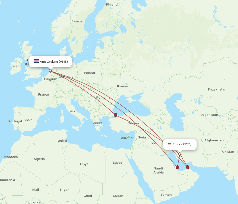 SYZ-AMS flight routes