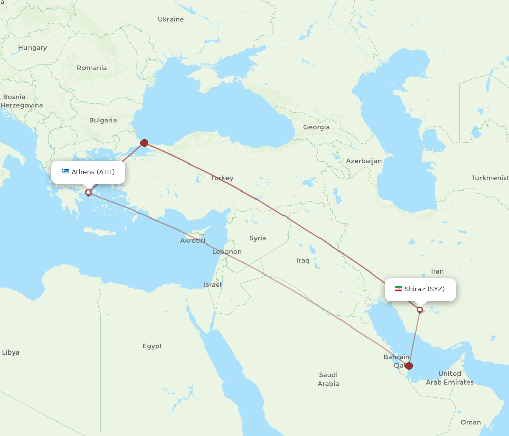 SYZ to ATH flights and routes map
