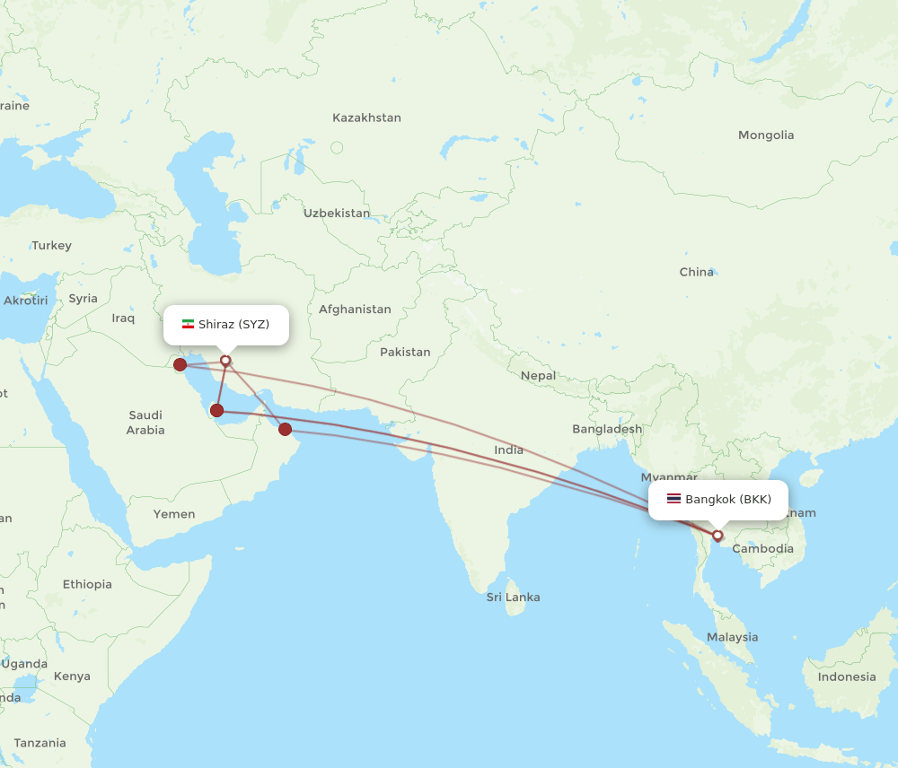 SYZ-BKK flight routes