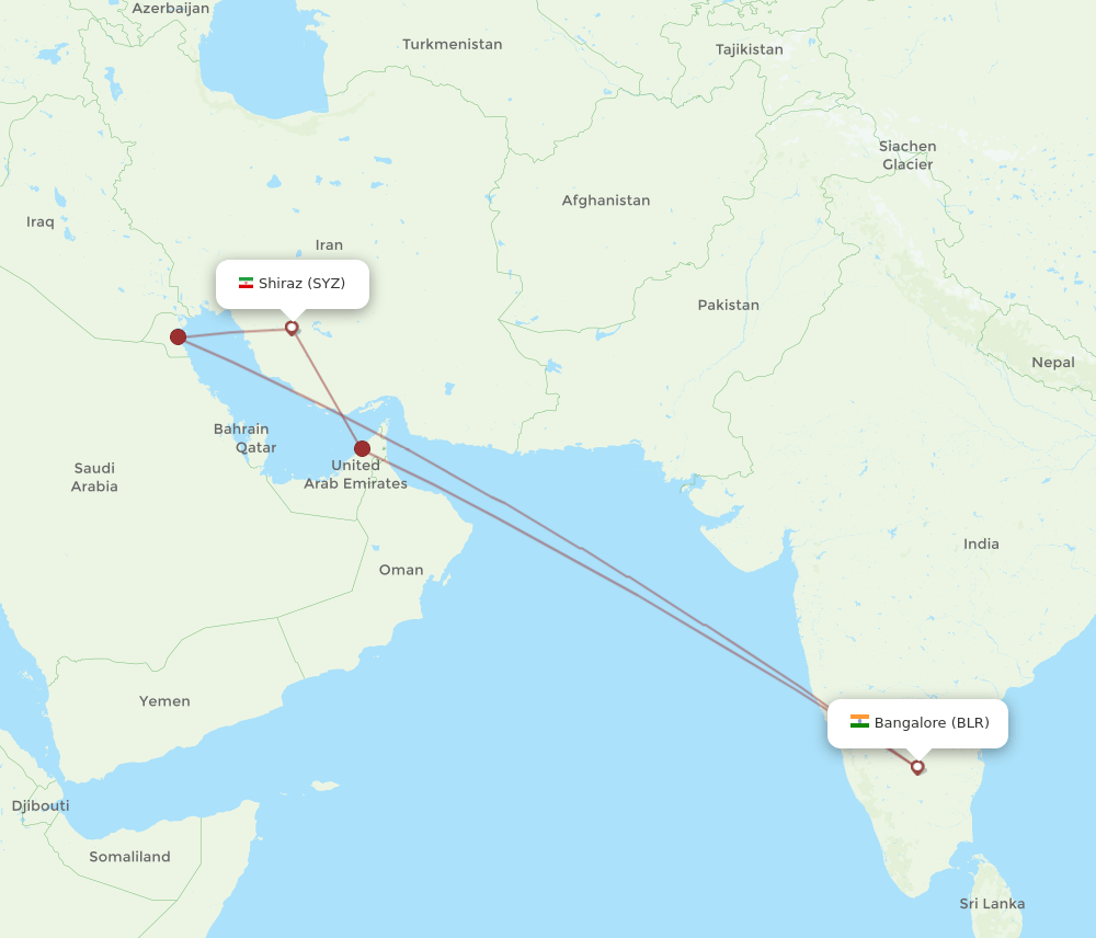 SYZ-BLR flight routes
