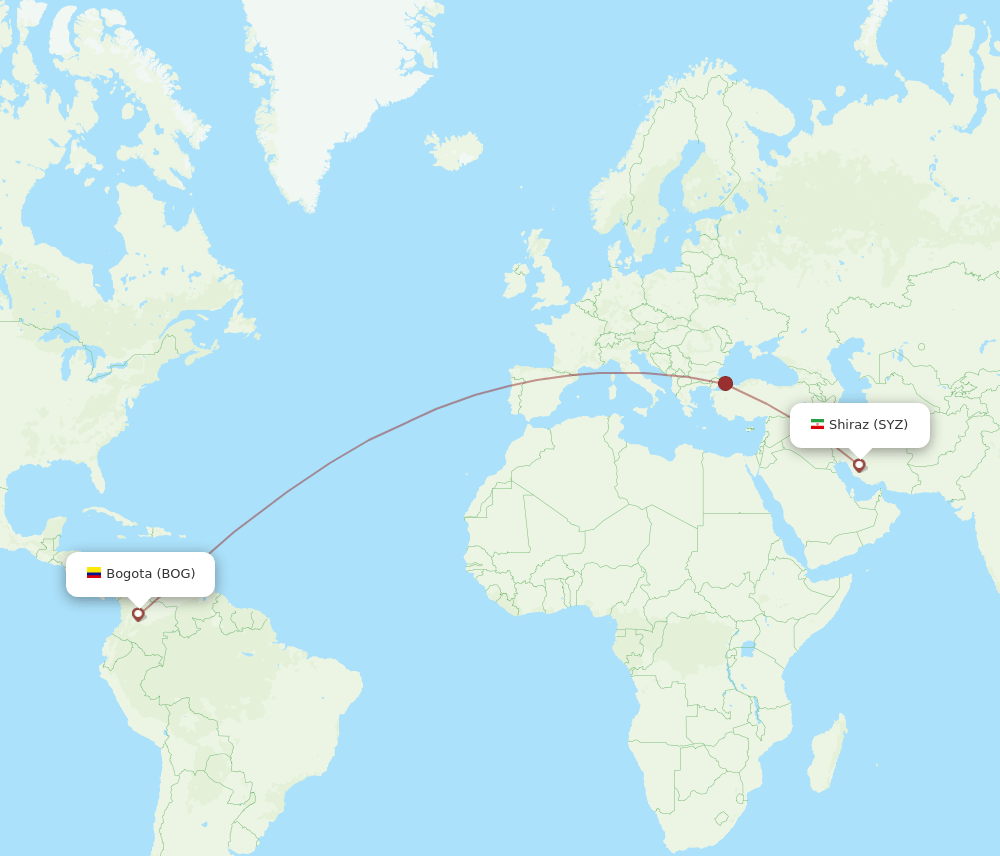 SYZ-BOG flight routes