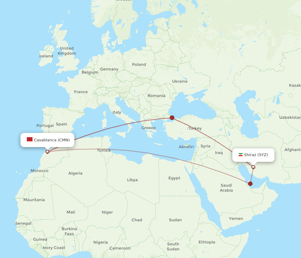 SYZ-CMN flight routes