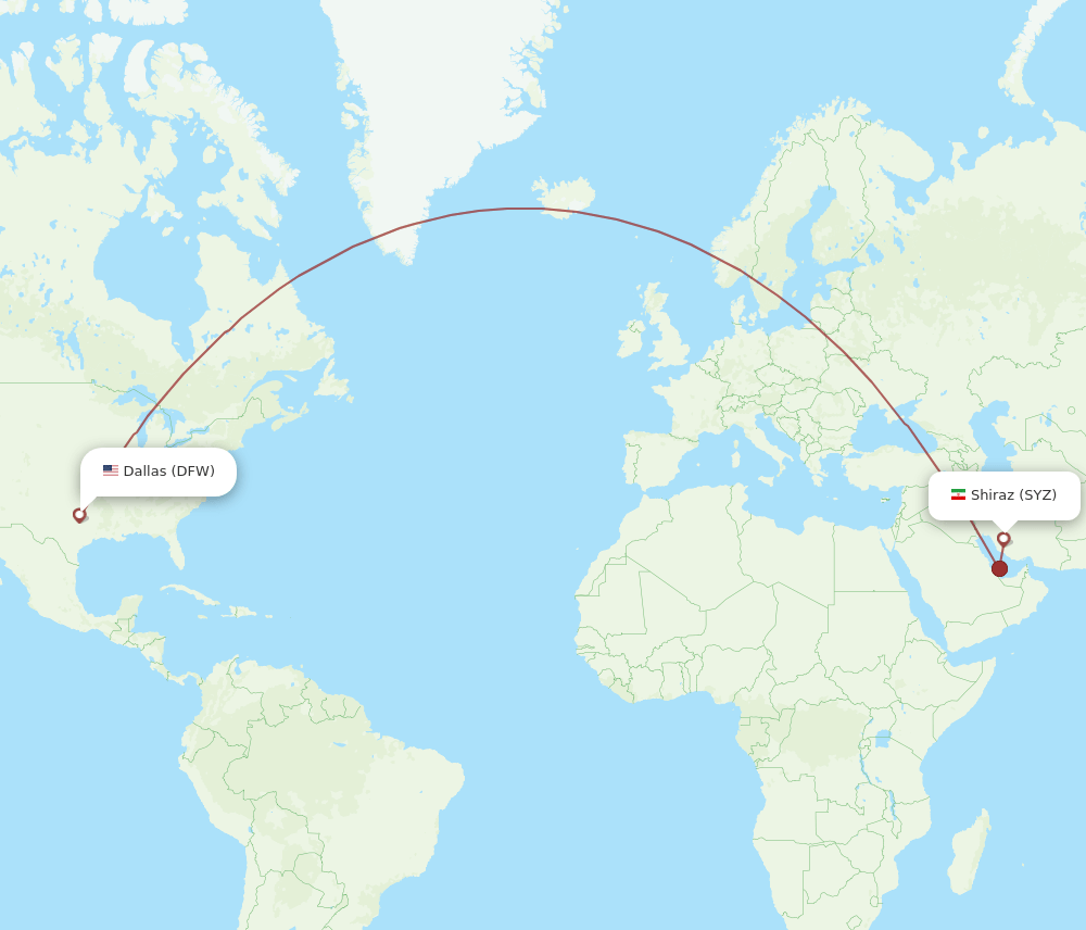 SYZ-DFW flight routes