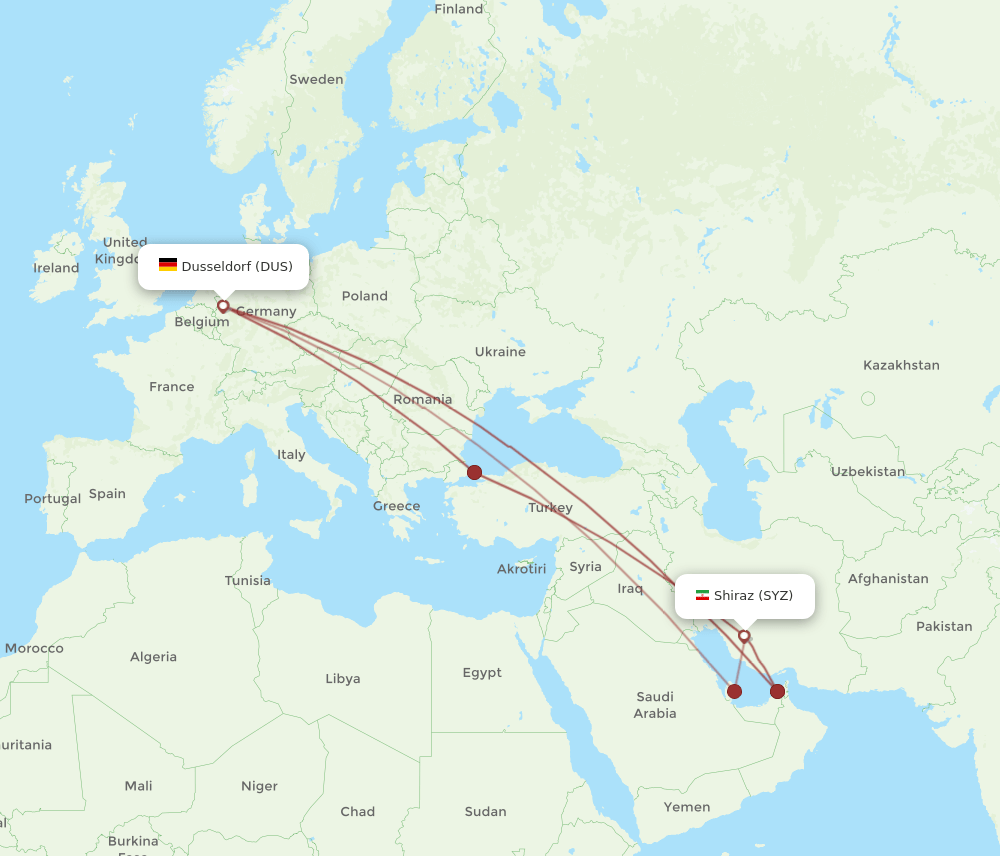 SYZ-DUS flight routes