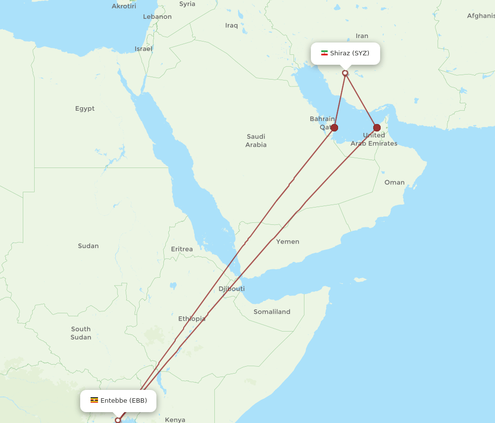 SYZ to EBB flights and routes map
